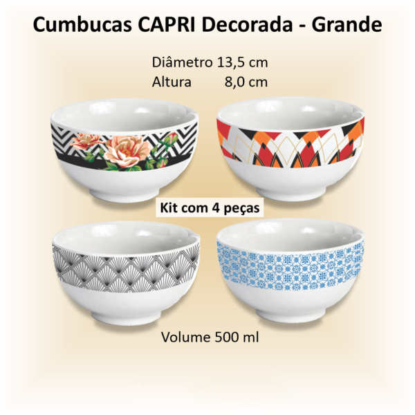 Cumbucas de porcelana CAPRI Decorada Grande - 04 unidades