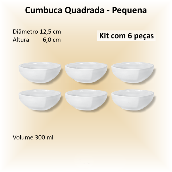 Cumbucas de porcelana QUADRADA pequena - 06 unidades