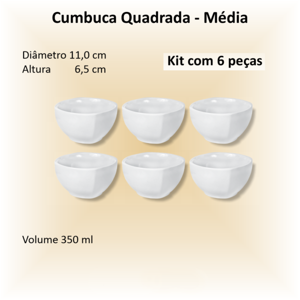 Cumbucas de porcelana QUADRADA média - 06 unidades