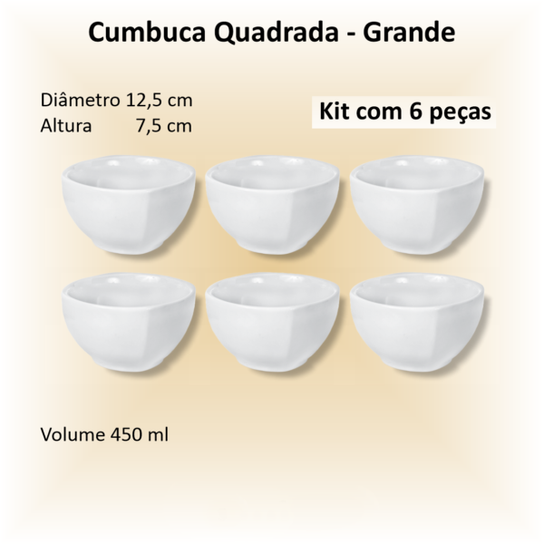Cumbucas de porcelana QUADRADA grande - 06 unidades
