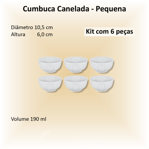 Cumbucas de porcelana CANELADA pequena - 06 unidades