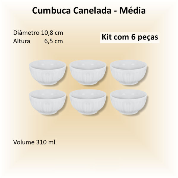 Cumbucas de porcelana CANELADA média - 06 unidades