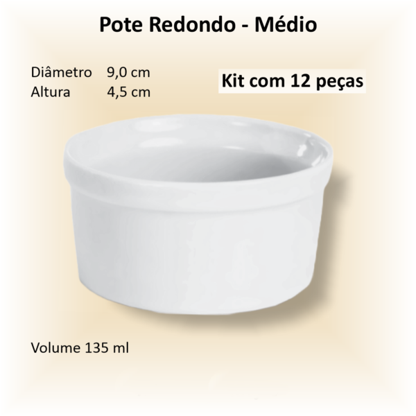 Potes Redondos Médio de porcelana - 12 unidades