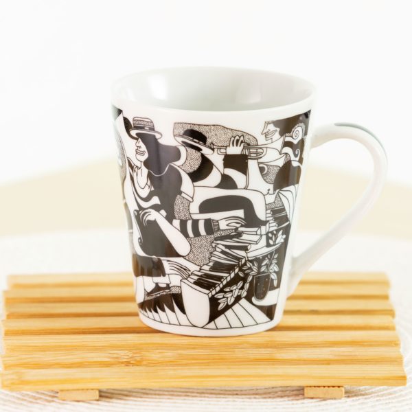 Caneca de porcelana decorada, 290 ml, xícara, café, chá - Caneca músicos jazz