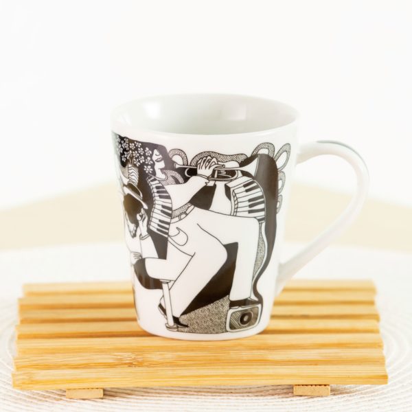 Caneca de porcelana decorada, 290 ml, xícara, café, chá - Músicos trompete e saxofone