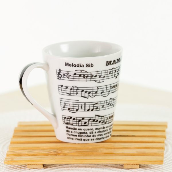Caneca de porcelana decorada, 290 ml, xícara, café, chá - Partitura Mamãe Eu Quero