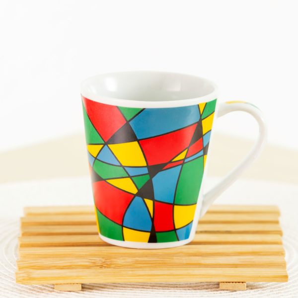 Caneca de porcelana decorada, 290 ml, xícara, café, chá - Curvas Aleatórias