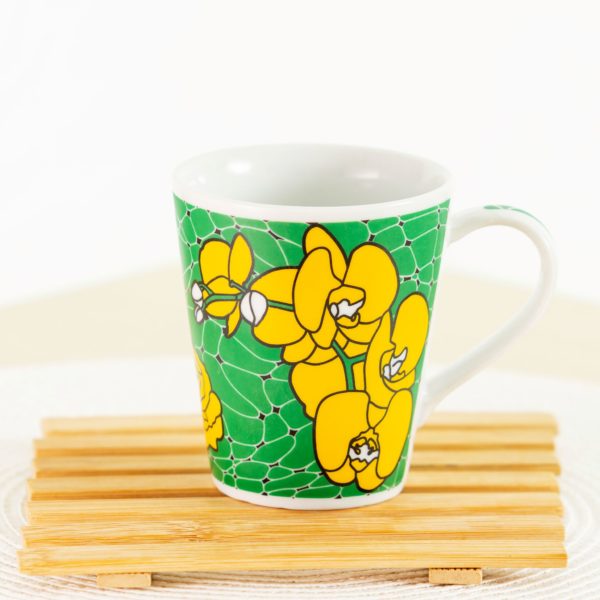 Caneca de porcelana decorada, 290 ml, xícara, café, chá - Orquídea Amarela