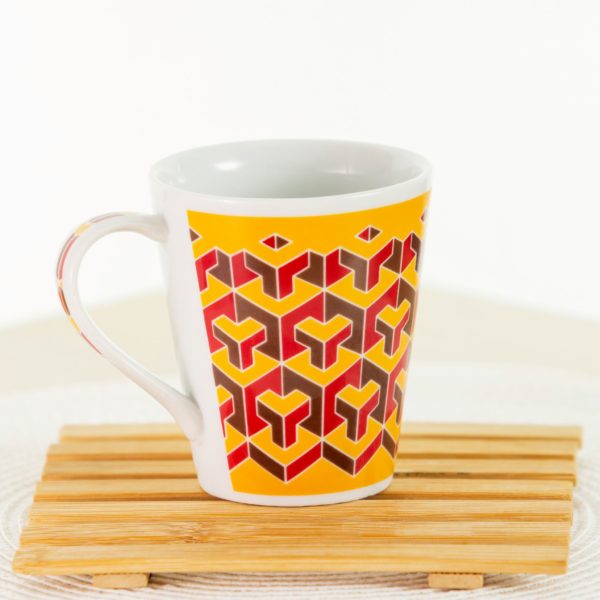 Caneca de porcelana decorada, 290 ml, xícara, café, chá - 3D Cubos Sólidos