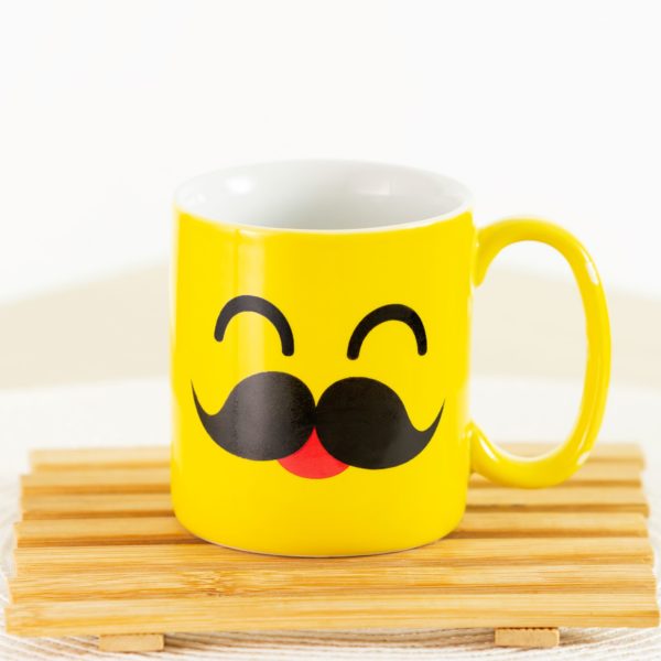 Caneca de porcelana decorada, 300 ml, xícara, café, chá - Col1-EMOJIS - Com bigode