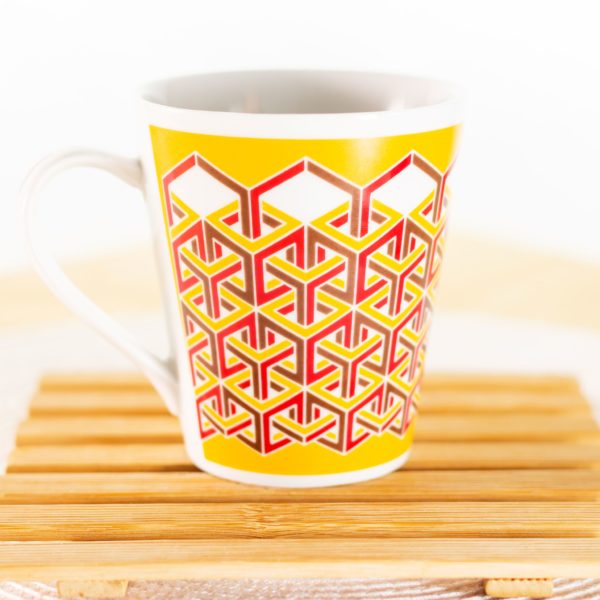 Caneca de porcelana decorada, 290 ml, xícara, café, chá - 3D cubos entrelaçados