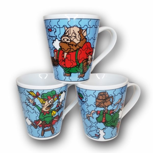 Trio de canecas de porcelana cônicas, 290 ml, Coleção Quebra Cabeças