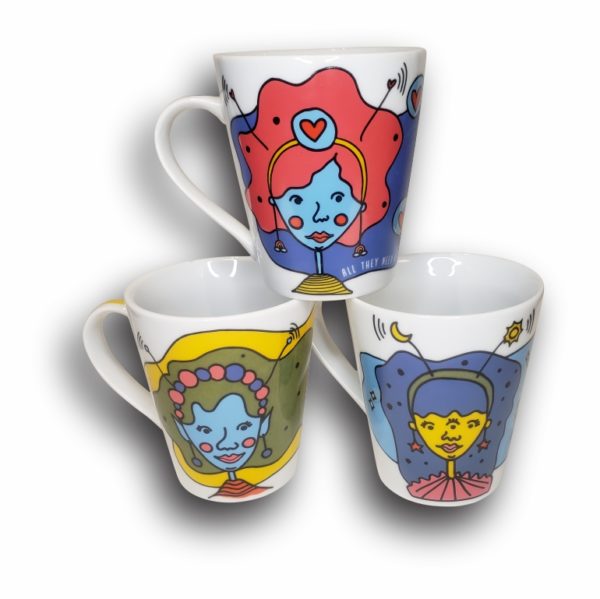 Trio de canecas de porcelana cônicas, 290 ml, coleção meninas