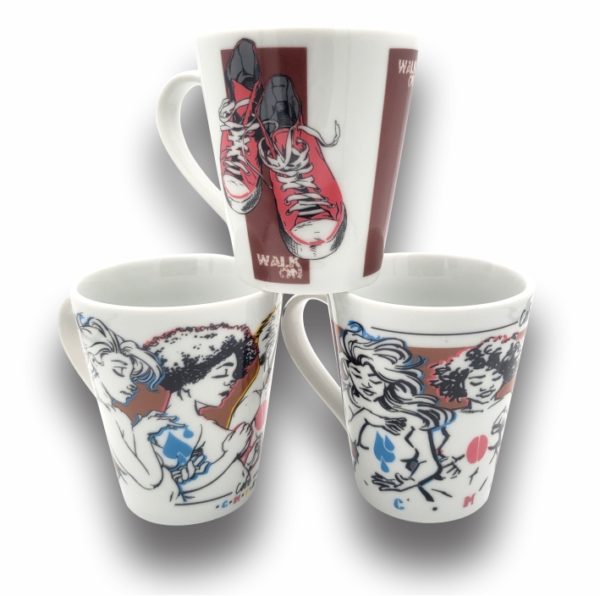 Canecas de porcelana brancas, cônicas, decoradas, 290 ml, xícara, café, chá - Coleção Café CMYK