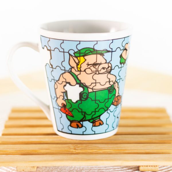 Caneca de porcelana decorada, 290 ml, xícara, café, chá - Quebra cabeça pedreiro e lenhador