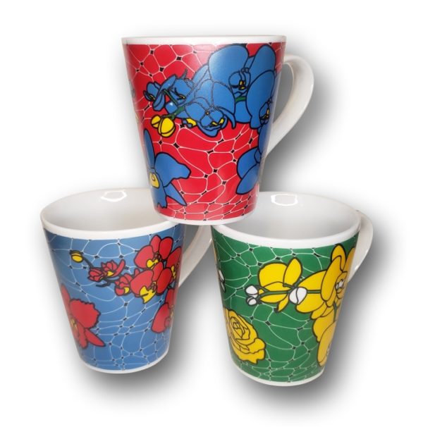 Canecas de porcelana decoradas, 290 ml, xícara, café, chá, 3 canecas - Coleção Orquídeas