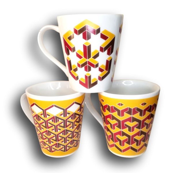 Canecas de porcelana decoradas, 290 ml, xícara, café, chá, 3 canecas - Coleção 3D