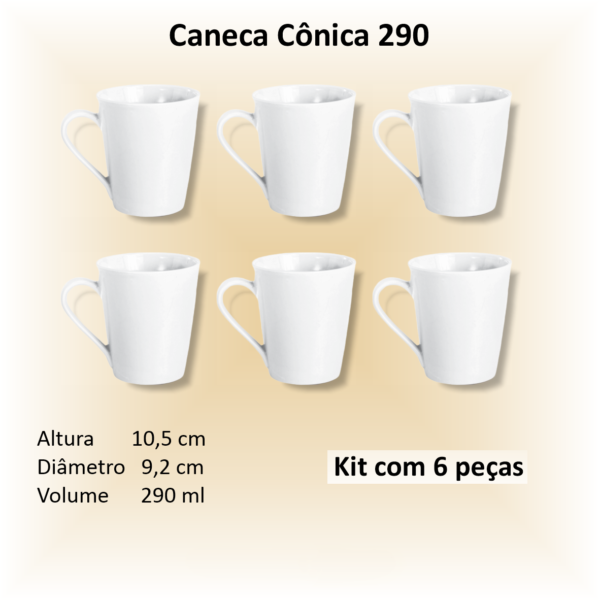 Canecas de porcelana brancas, cônicas, 290 ml, xicara, café, chá - 06 unidades