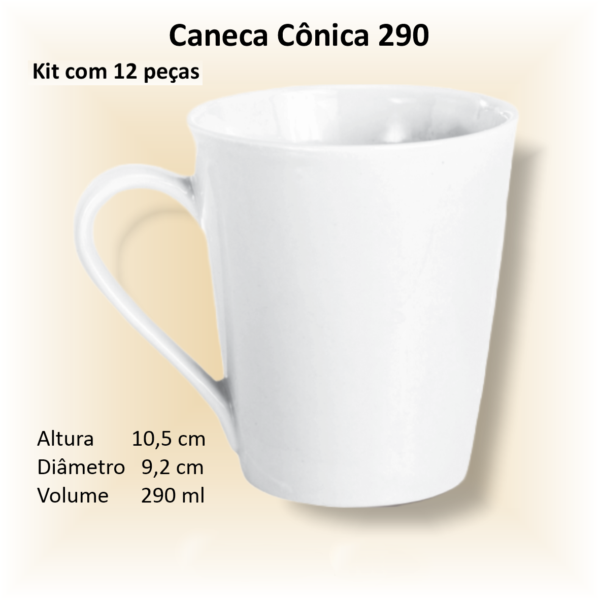 Canecas de porcelana brancas, cônicas, 290 ml, xícara, café, chá - 12 unidades