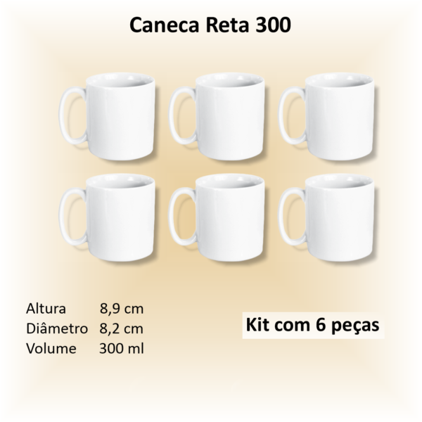 Canecas de porcelana brancas, retas, 300 ml, xícara, café, chá - 06 unidades