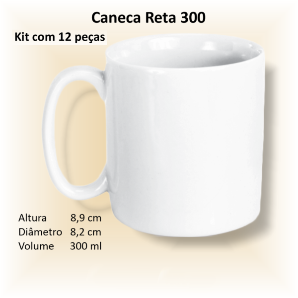 Canecas de porcelana brancas, retas, 300 ml, xícara, café, chá - 12 unidades