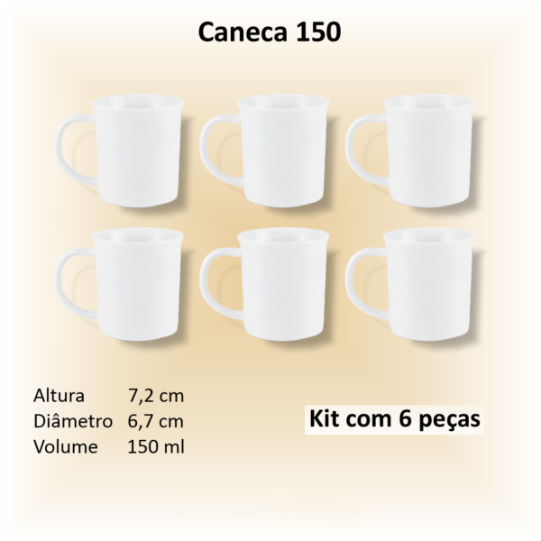 Canecas (Canequinhas) de porcelana brancas, retas, 150 ml, xícara, café, chá - 06 unidades