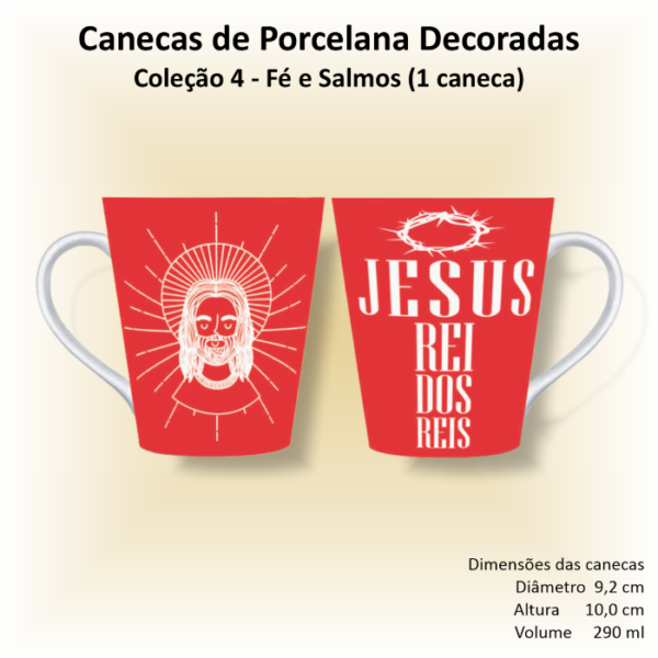 Caneca de porcelana decorada - Coleção 04 - FÉ e SALMOS - 1 caneca