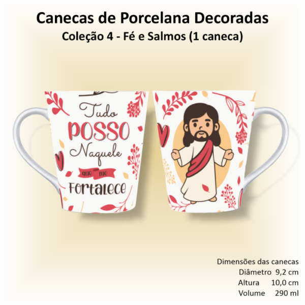 Caneca de porcelana decorada - Coleção 04 - FÉ e SALMOS - 1 caneca