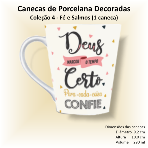 Caneca de porcelana decorada - Coleção 04 - FÉ e SALMOS - 1 caneca