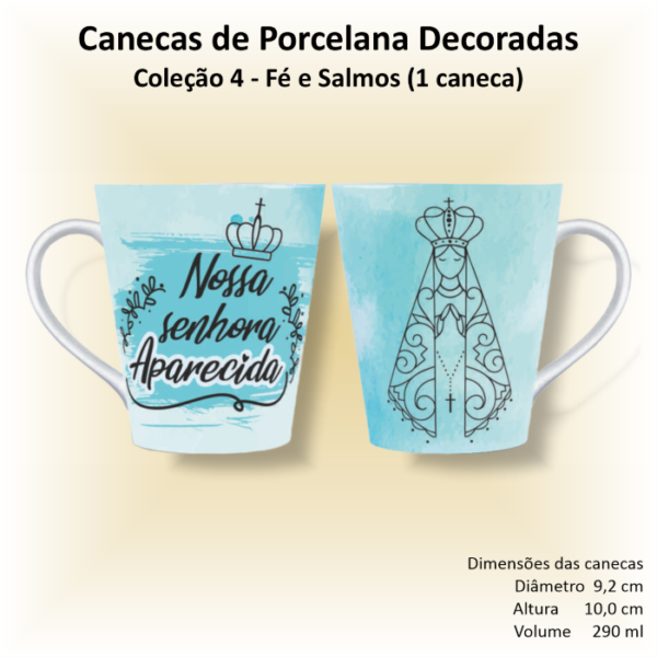 Caneca de porcelana decorada - Coleção 04 - FÉ e SALMOS - 1 caneca