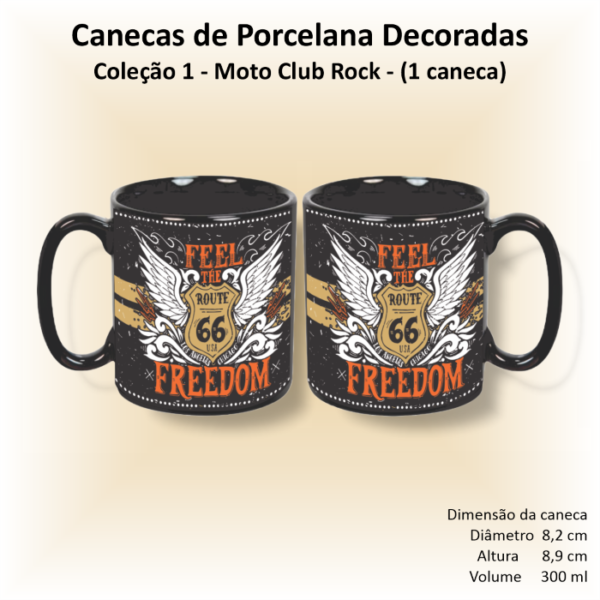 Caneca de porcelana decorada - Coleção 01 - MOTO-CLUB-ROCK - 1 caneca