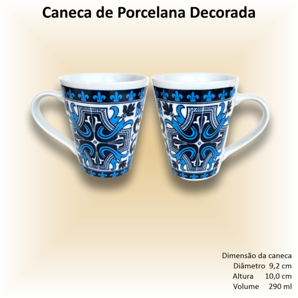 Canecas de porcelana brancas, cônicas, decoradas, 290 ml, xícara, café, chá, AZULEJOS - 6 canecas - Image 5