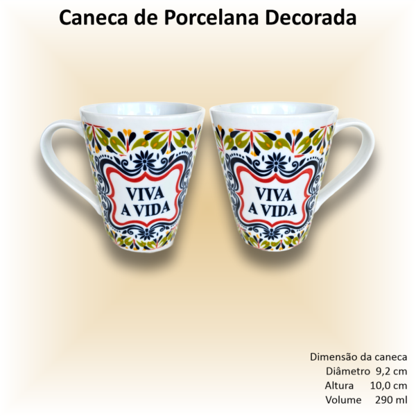Canecas de porcelana brancas, cônicas, decoradas, 290 ml, xícara, café, chá, AZULEJOS - 6 canecas - Image 6