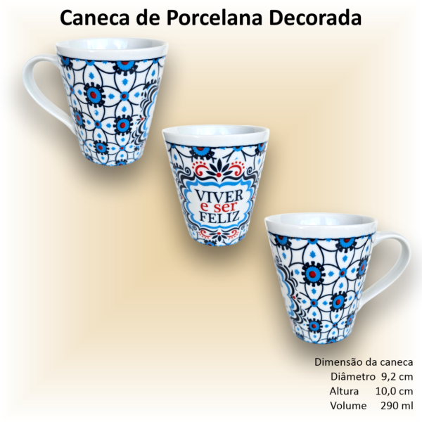 Canecas de porcelana brancas, cônicas, decoradas, 290 ml, xícara, café, chá, AZULEJOS - 6 canecas - Image 7