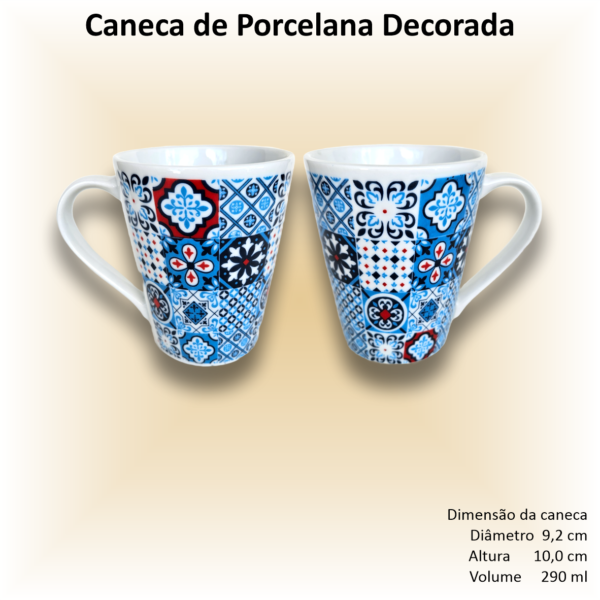 Canecas de porcelana brancas, cônicas, decoradas, 290 ml, xícara, café, chá, AZULEJOS - 6 canecas - Image 2