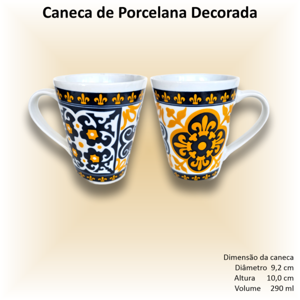 Canecas de porcelana brancas, cônicas, decoradas, 290 ml, xícara, café, chá, AZULEJOS - 6 canecas - Image 3