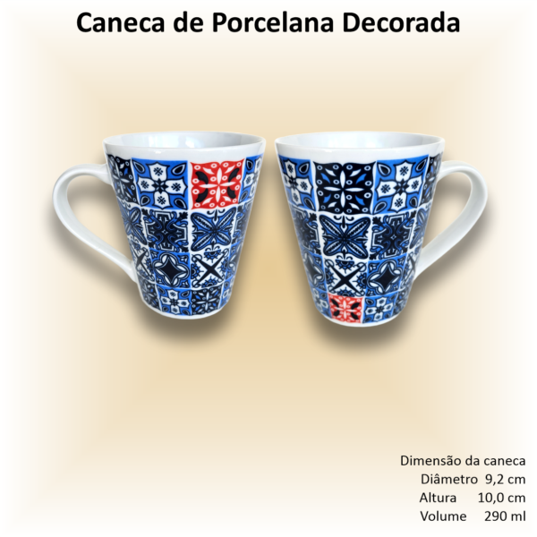 Canecas de porcelana brancas, cônicas, decoradas, 290 ml, xícara, café, chá, AZULEJOS - 6 canecas - Image 4