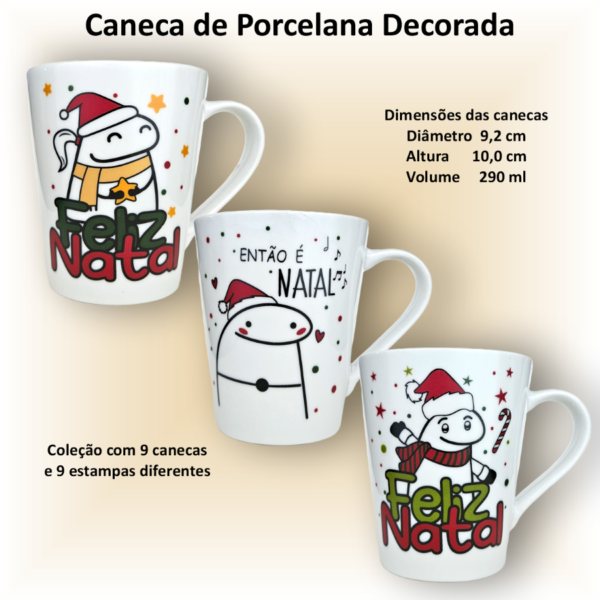 Canecas de porcelana brancas, cônicas, decoradas, 290 ml, xícara, café, chá, Col4-NATAL - 9 canecas - Image 3