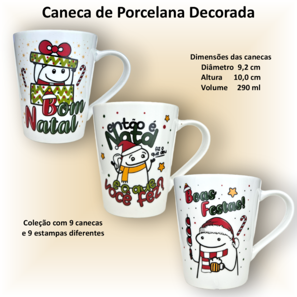 Canecas de porcelana brancas, cônicas, decoradas, 290 ml, xícara, café, chá, Col4-NATAL - 9 canecas - Image 4
