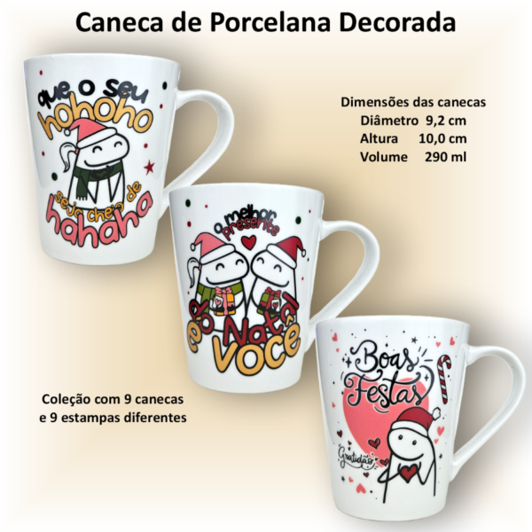 Canecas de porcelana brancas, cônicas, decoradas, 290 ml, xícara, café, chá, Col4-NATAL - 9 canecas - Image 5