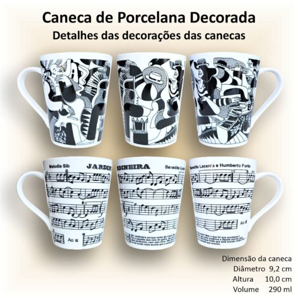 Canecas de porcelana decoradas, 290 ml, xícara, café, chá, Col1-Música - 6 canecas - Image 3