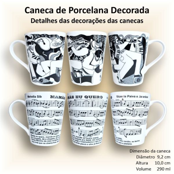 Canecas de porcelana decoradas, 290 ml, xícara, café, chá, Col1-Música - 6 canecas - Image 4