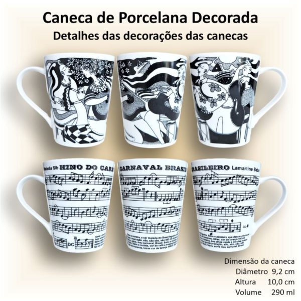 Canecas de porcelana decoradas, 290 ml, xícara, café, chá, Col1-Música - 6 canecas - Image 5