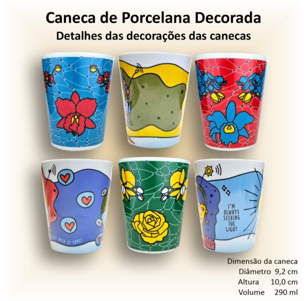 Canecas de porcelana decoradas, 290 ml, xícara, café, chá, Col1-Orquídeas - 6 canecas - Image 3