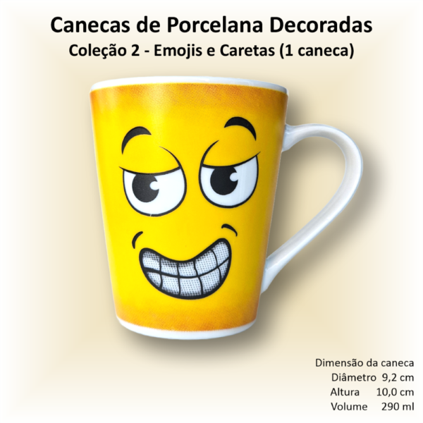 Canecas de porcelana brancas, cônicas, decoradas, xicara, café, chá, 290 ml, EMOJIS (CARETAS) - 4 canecas - Image 2