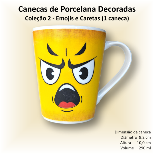 Canecas de porcelana brancas, cônicas, decoradas, xicara, café, chá, 290 ml, EMOJIS (CARETAS) - 4 canecas - Image 4