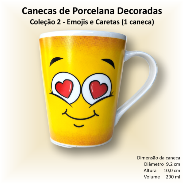 Canecas de porcelana brancas, cônicas, decoradas, xicara, café, chá, 290 ml, EMOJIS (CARETAS) - 4 canecas - Image 5