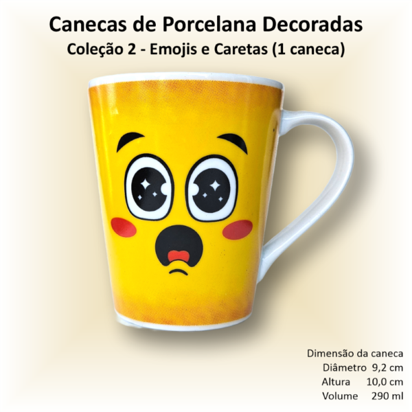 Canecas de porcelana brancas, cônicas, decoradas, xicara, café, chá, 290 ml, EMOJIS (CARETAS) - 4 canecas - Image 3