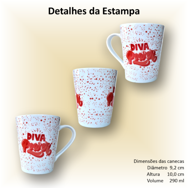 Canecas de porcelana decoradas, 290 ml, xícara, café, chá, Col1-DIVAS - 4 canecas - Image 3