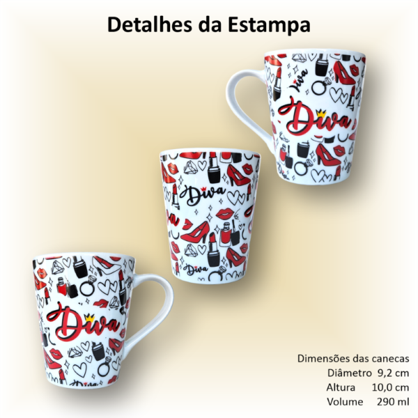 Canecas de porcelana decoradas, 290 ml, xícara, café, chá, Col1-DIVAS - 4 canecas - Image 2
